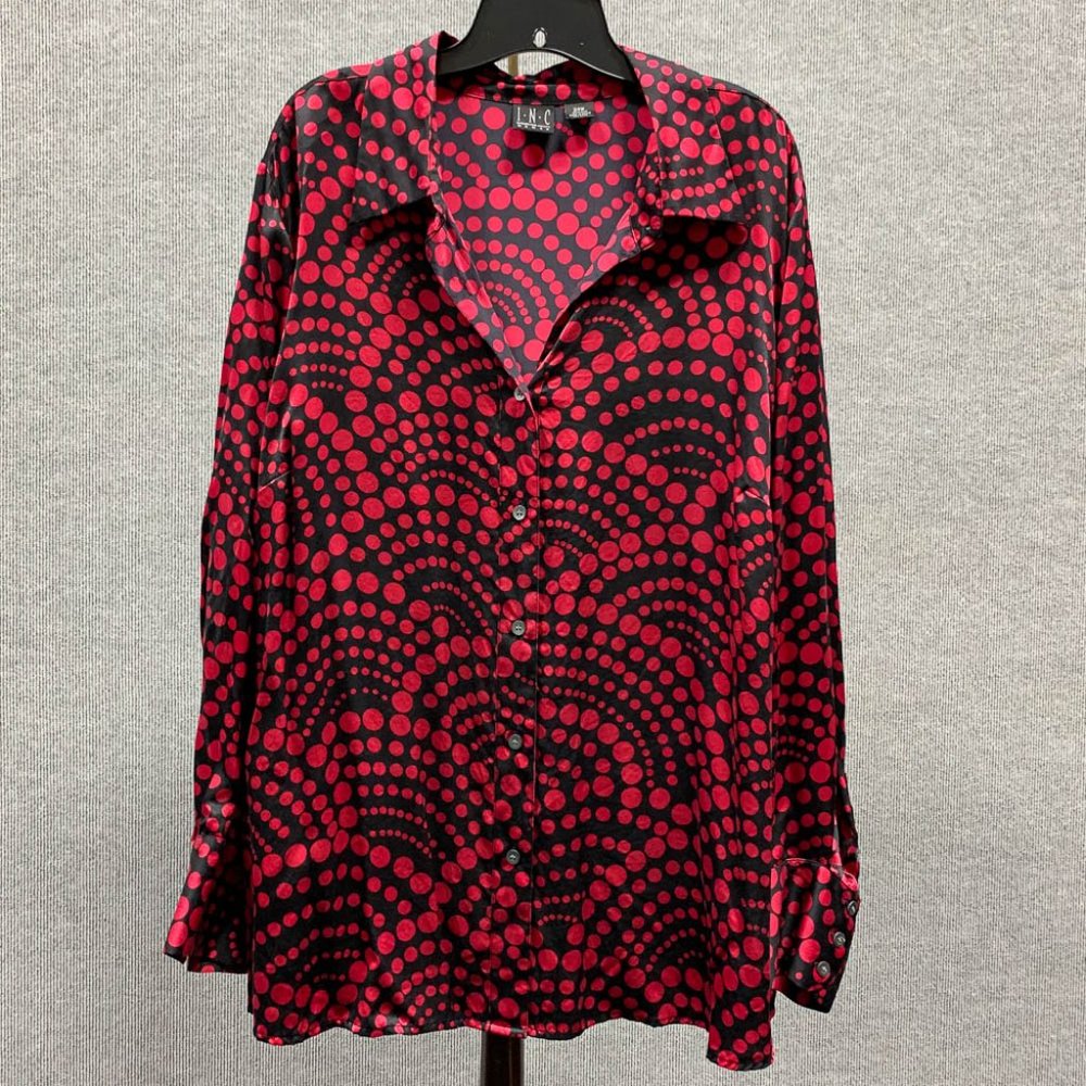 INC Silk Blouse Dot Art Deco Pattern 24W